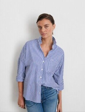Alex Mill Cotton Nautical Blue Stripes Button Long Sleeve Shirt Womens Small